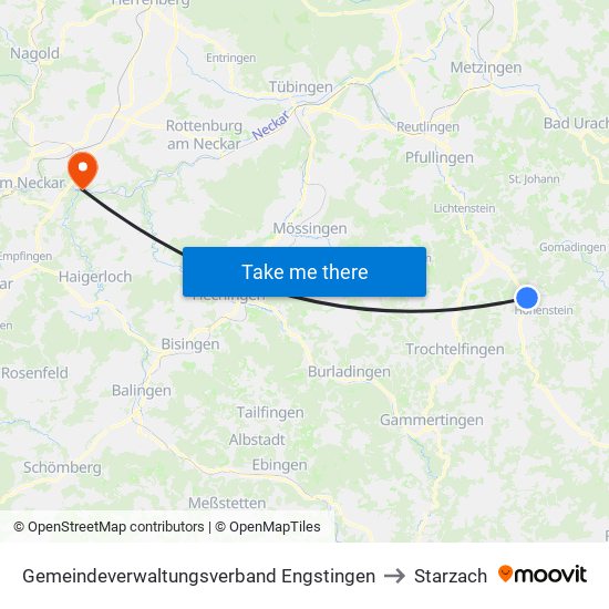 Gemeindeverwaltungsverband Engstingen to Starzach map