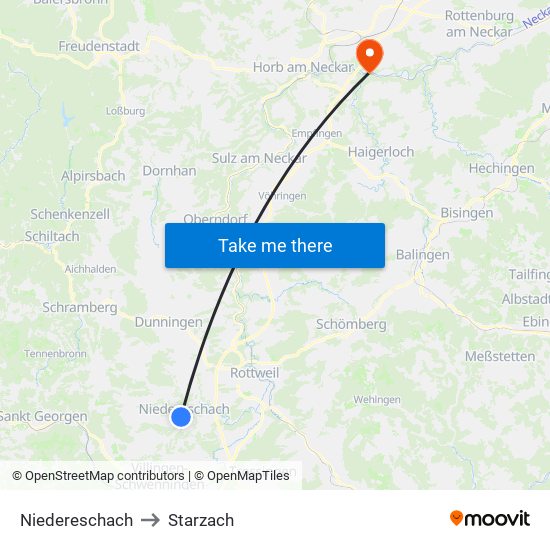 Niedereschach to Starzach map