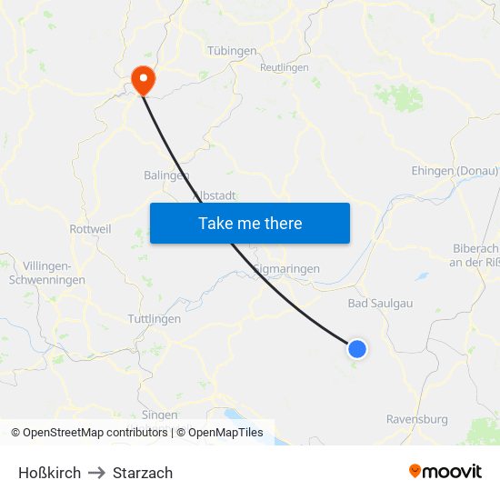 Hoßkirch to Starzach map