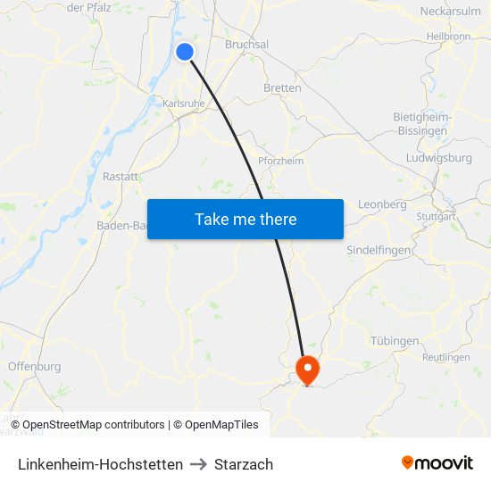 Linkenheim-Hochstetten to Starzach map