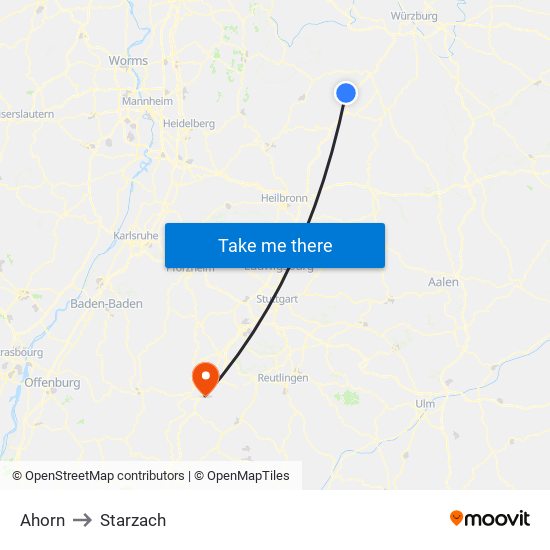 Ahorn to Starzach map