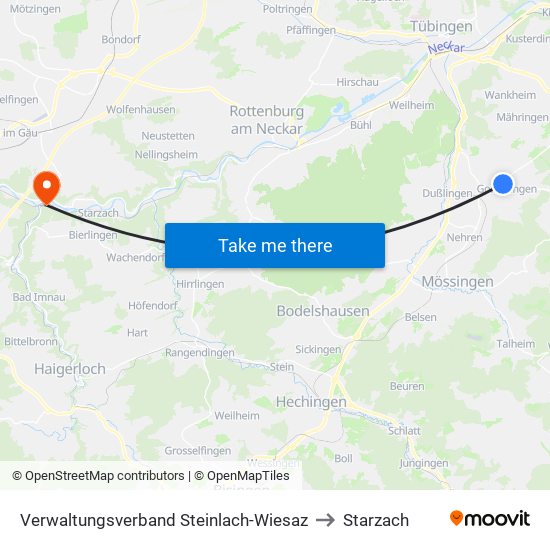 Verwaltungsverband Steinlach-Wiesaz to Starzach map