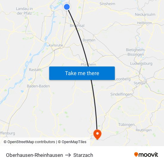 Oberhausen-Rheinhausen to Starzach map