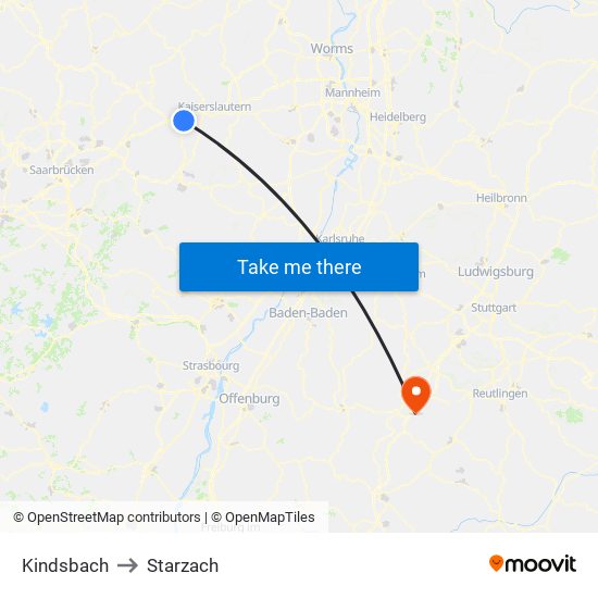 Kindsbach to Starzach map