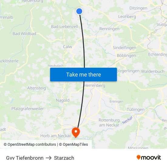 Gvv Tiefenbronn to Starzach map