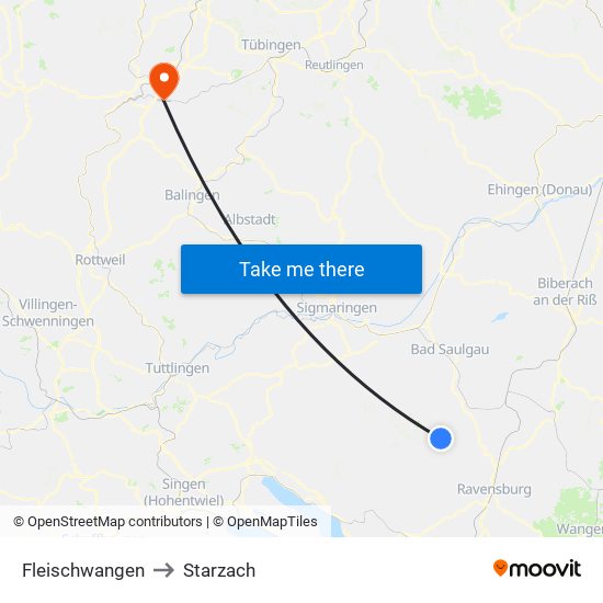 Fleischwangen to Starzach map