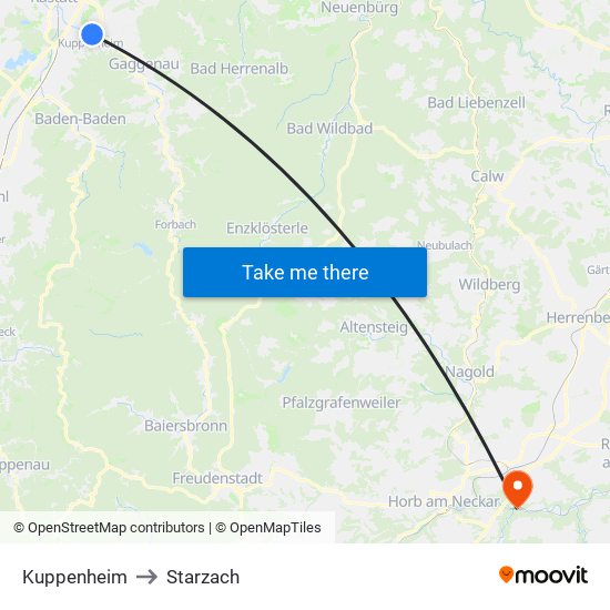 Kuppenheim to Starzach map