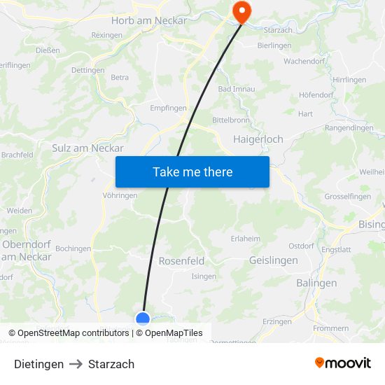 Dietingen to Starzach map