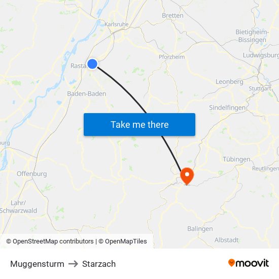 Muggensturm to Starzach map