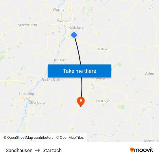 Sandhausen to Starzach map