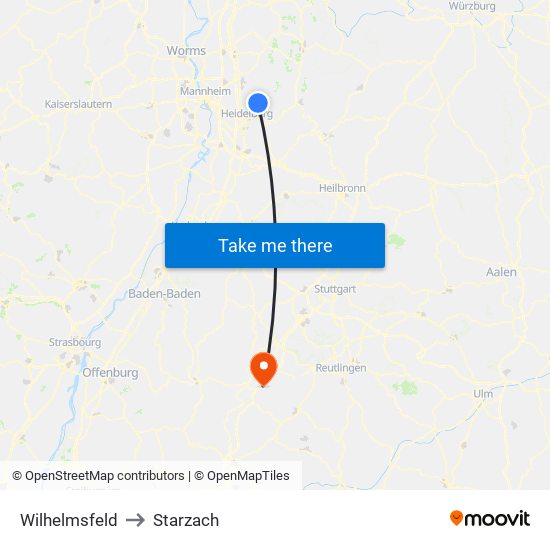 Wilhelmsfeld to Starzach map