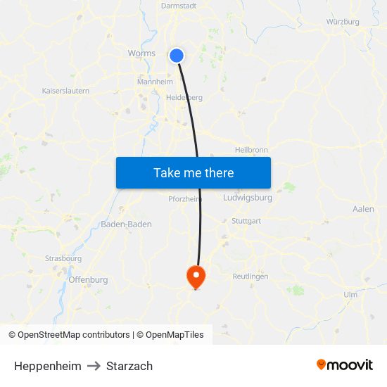 Heppenheim to Starzach map