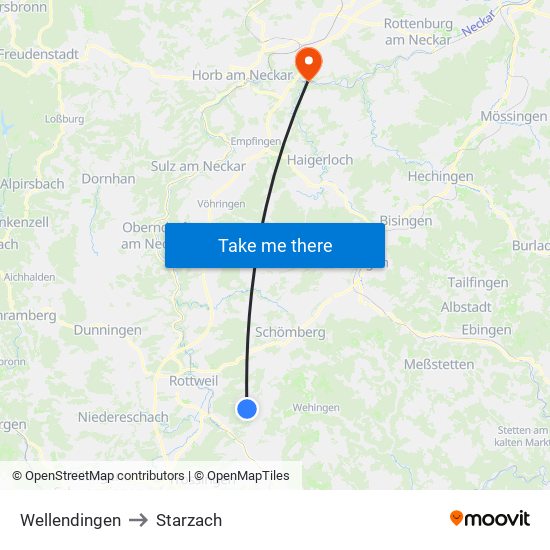 Wellendingen to Starzach map