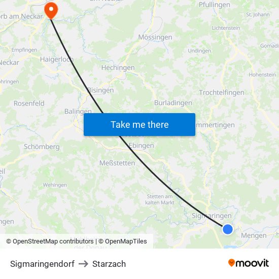 Sigmaringendorf to Starzach map