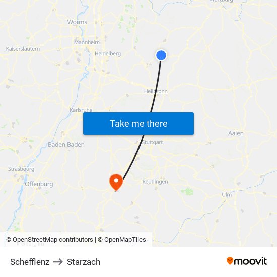 Schefflenz to Starzach map