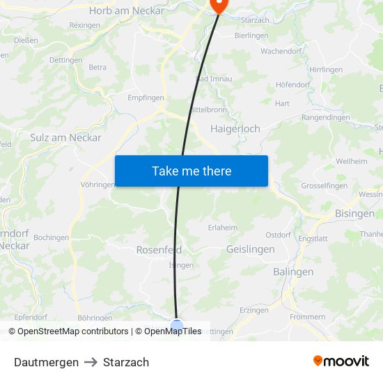 Dautmergen to Starzach map