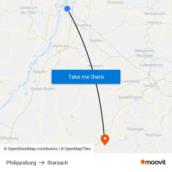Philippsburg to Starzach map
