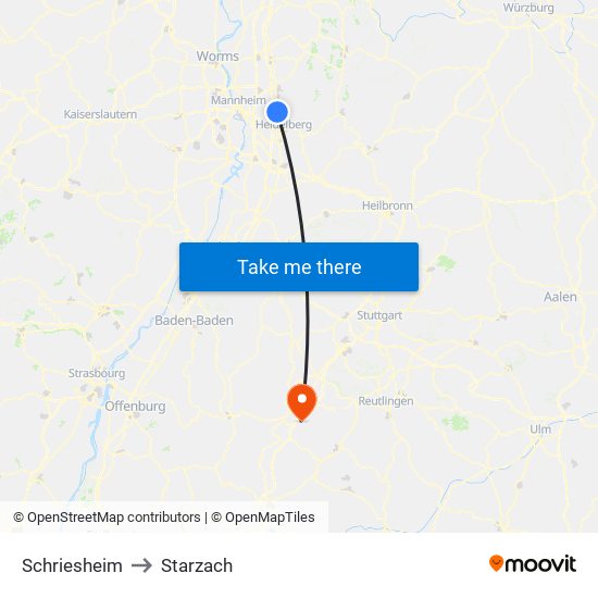 Schriesheim to Starzach map