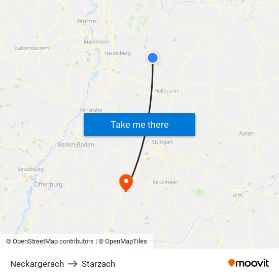 Neckargerach to Starzach map