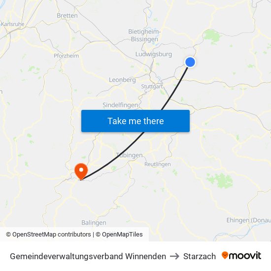 Gemeindeverwaltungsverband Winnenden to Starzach map