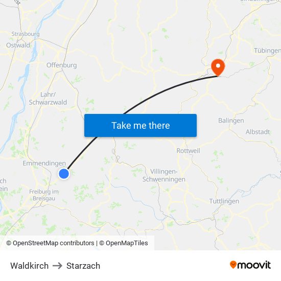 Waldkirch to Starzach map