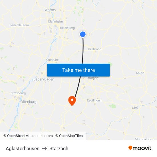 Aglasterhausen to Starzach map