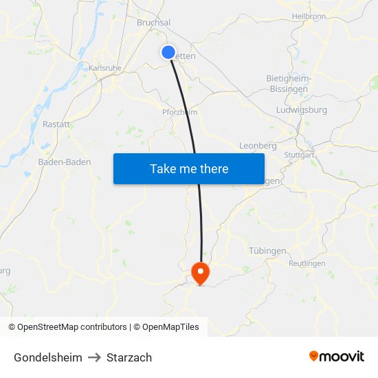 Gondelsheim to Starzach map
