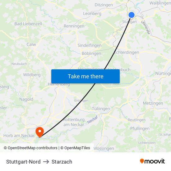 Stuttgart-Nord to Starzach map