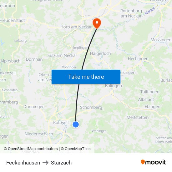 Feckenhausen to Starzach map