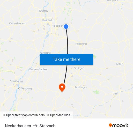 Neckarhausen to Starzach map