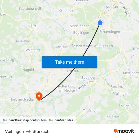 Vaihingen to Starzach map