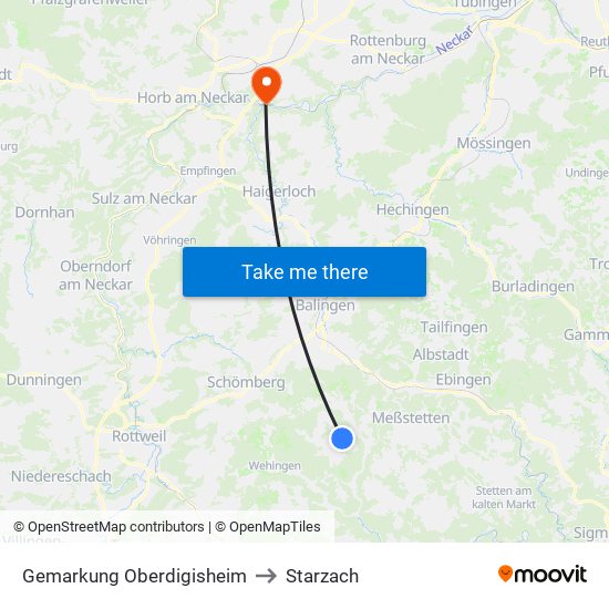 Gemarkung Oberdigisheim to Starzach map