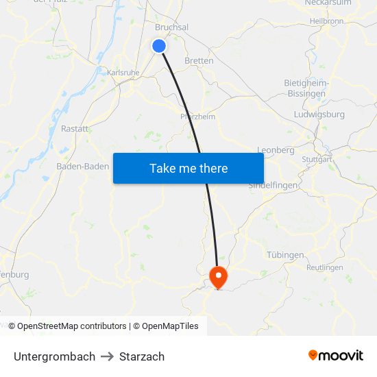 Untergrombach to Starzach map