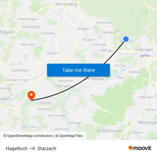 Hagelloch to Starzach map
