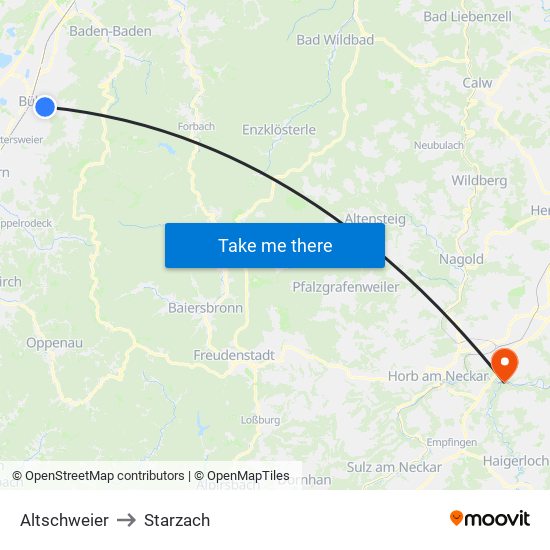 Altschweier to Starzach map