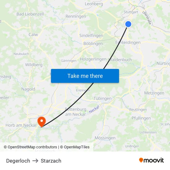 Degerloch to Starzach map