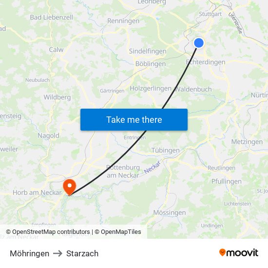 Möhringen to Starzach map