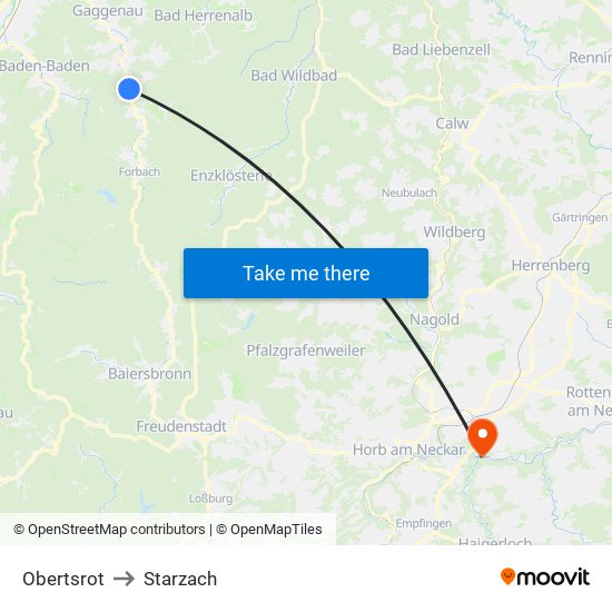 Obertsrot to Starzach map