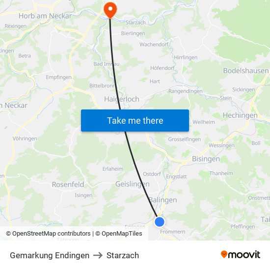 Gemarkung Endingen to Starzach map