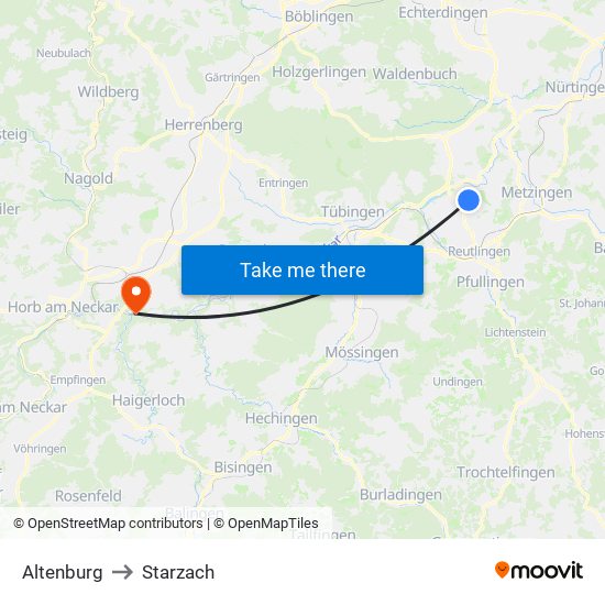 Altenburg to Starzach map