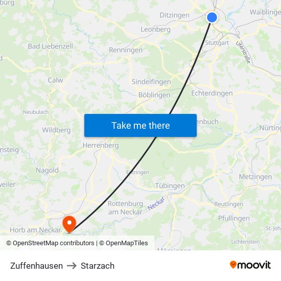 Zuffenhausen to Starzach map