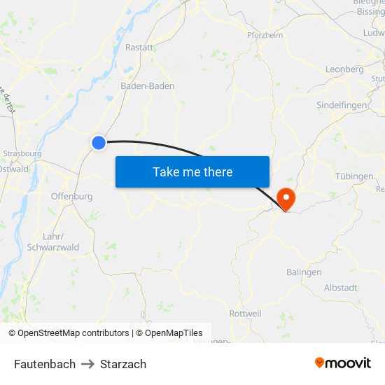 Fautenbach to Starzach map