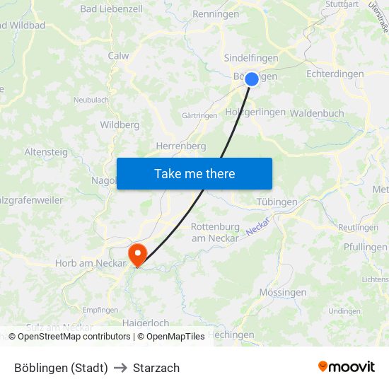 Böblingen (Stadt) to Starzach map