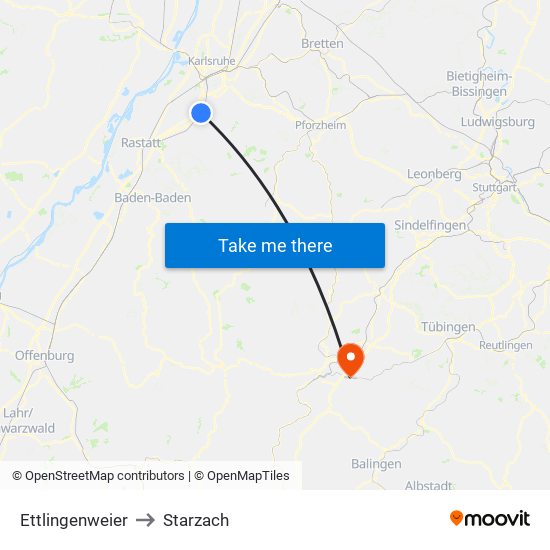 Ettlingenweier to Starzach map