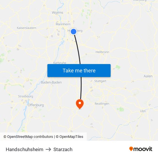 Handschuhsheim to Starzach map