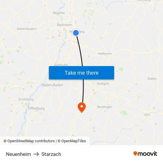 Neuenheim to Starzach map