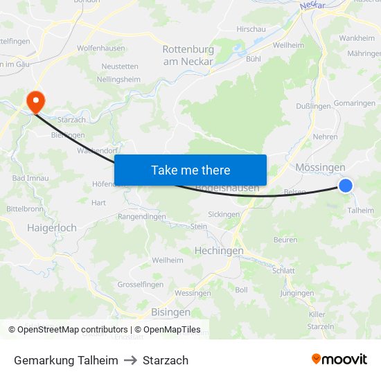 Gemarkung Talheim to Starzach map