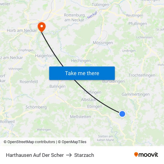 Harthausen Auf Der Scher to Starzach map