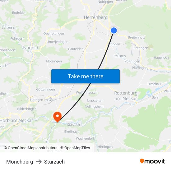 Mönchberg to Starzach map