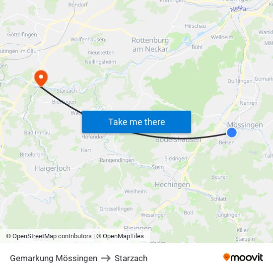 Gemarkung Mössingen to Starzach map